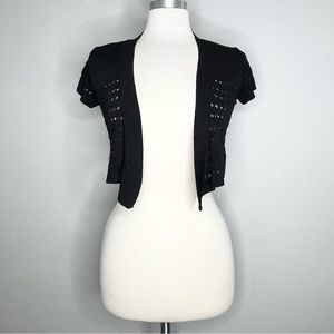 SAY WHAT? Open Knit Short Sleeve Open Front Cardigan Sweater Shrug